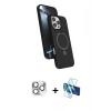 MARSİLYAN™- iPhone 16 Pro Max Kılıf İz Işık Koleksiyonu - Siyah 3D Antistatik Cam Ekran Koruyucu + Pers Alüminyum Kamera Lens - GS