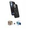 MARSİLYAN™- iPhone 16 Pro Max Kılıf İz Işık Koleksiyonu - Siyah 3D Antistatik Cam Ekran Koruyucu + Pers Alüminyum Kamera Lens - CLTM