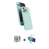 MARSİLYAN™- iPhone 16 Pro Max Kılıf İz Işık Koleksiyonu - Siyah 3D Antistatik Cam Ekran Koruyucu + Pers Alüminyum Kamera Lens - GI