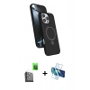 MARSİLYAN™- iPhone 16 Pro Max Kılıf İz Işık Koleksiyonu - Siyah 3D Antistatik Cam Ekran Koruyucu + Raze Metal Kamera Lens - SH