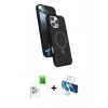 MARSİLYAN™- iPhone 16 Pro Max Kılıf İz Işık Koleksiyonu - Siyah 3D Antistatik Cam Ekran Koruyucu + Raze Metal Kamera Lens - BZ