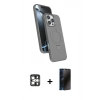 MARSİLYAN™- iPhone 16 Pro Max Kılıf İz Işık Koleksiyonu - Siyah 3D Antistatik Hayalet Cam Ekran Koruyucu + PVD Metal Kamera Lens - GS