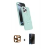 MARSİLYAN™- iPhone 16 Pro Max Kılıf İz Işık Koleksiyonu - Siyah 3D Antistatik Hayalet Cam Ekran Koruyucu + Pers Alüminyum Kamera Lens - CLTM