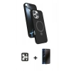 MARSİLYAN™- iPhone 16 Pro Max Kılıf İz Işık Koleksiyonu - Siyah 3D Antistatik Hayalet Cam Ekran Koruyucu + PVD Metal Kamera Lens - GS