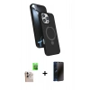 MARSİLYAN™- iPhone 16 Pro Max Kılıf İz Işık Koleksiyonu - Siyah 3D Antistatik Hayalet Cam Ekran Koruyucu + Raze Metal Kamera Lens - NLGY