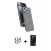 MARSİLYAN™- iPhone 16 Pro Max Kılıf İz Işık Koleksiyonu - Siyah 3D Antistatik Hayalet Cam Ekran Koruyucu + Pers Alüminyum Kamera Lens - GS