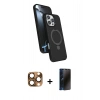 MARSİLYAN™- iPhone 16 Pro Max Kılıf İz Işık Koleksiyonu - Siyah 3D Antistatik Hayalet Cam Ekran Koruyucu + Pers Alüminyum Kamera Lens - CLTM