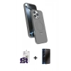 MARSİLYAN™- iPhone 16 Pro Max Kılıf İz Işık Koleksiyonu - Siyah 3D Antistatik Hayalet Cam Ekran Koruyucu + Bilvis Titan Kamera Lens - GS