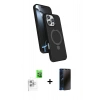 MARSİLYAN™- iPhone 16 Pro Max Kılıf İz Işık Koleksiyonu - Siyah 3D Antistatik Hayalet Cam Ekran Koruyucu + Raze Metal Kamera Lens - BZ