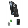 MARSİLYAN™- iPhone 16 Pro Max Kılıf İz Işık Koleksiyonu - Siyah 3D Antistatik Hayalet Cam Ekran Koruyucu + Raze Metal Kamera Lens - SH