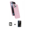 MARSİLYAN™- iPhone 16 Pro Max Kılıf İz Işık Koleksiyonu - Siyah 3D Antistatik Hayalet Cam Ekran Koruyucu + PVD Metal Kamera Lens - GS