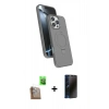 MARSİLYAN™- iPhone 16 Pro Max Kılıf İz Işık Koleksiyonu - Siyah 3D Antistatik Hayalet Cam Ekran Koruyucu + Raze Metal Kamera Lens - CLTM