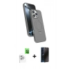 MARSİLYAN™- iPhone 16 Pro Max Kılıf İz Işık Koleksiyonu - Siyah 3D Antistatik Hayalet Cam Ekran Koruyucu + Raze Metal Kamera Lens - BZ
