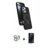 MARSİLYAN™- iPhone 16 Pro Max Kılıf İz Işık Koleksiyonu - Siyah 3D Antistatik Hayalet Cam Ekran Koruyucu + Pers Alüminyum Kamera Lens - GS