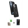 MARSİLYAN™- iPhone 16 Pro Max Kılıf İz Işık Koleksiyonu - Siyah 3D Antistatik Hayalet Cam Ekran Koruyucu + Raze Metal Kamera Lens - CLTM