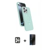MARSİLYAN™- iPhone 16 Pro Max Kılıf İz Işık Koleksiyonu - Siyah 3D Antistatik Hayalet Cam Ekran Koruyucu + PVD Metal Kamera Lens - GS