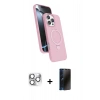 MARSİLYAN™- iPhone 16 Pro Max Kılıf İz Işık Koleksiyonu - Siyah 3D Antistatik Hayalet Cam Ekran Koruyucu + Pers Alüminyum Kamera Lens - GS