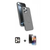 MARSİLYAN™- iPhone 16 Pro Max Kılıf İz Işık Koleksiyonu - Siyah 3D Antistatik Mat Seramik Nano Ekran Koruyucu + Gold PVD Metal Kamera Lens