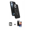MARSİLYAN™- iPhone 16 Pro Max Kılıf İz Işık Koleksiyonu - Siyah 3D Antistatik Mat Seramik Nano Ekran Koruyucu + PVD Metal Kamera Lens - GS