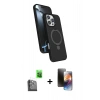 MARSİLYAN™- iPhone 16 Pro Max Kılıf İz Işık Koleksiyonu - Siyah 3D Antistatik Mat Seramik Nano Ekran Koruyucu + Raze Metal Kamera Lens - SH