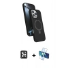 MARSİLYAN™- iPhone 16 Pro Max Kılıf İz Işık Koleksiyonu - Siyah 3D Antistatik Seramik Nano Ekran Koruyucu + Siyah PVD Metal Kamera Lens