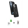 MARSİLYAN™- iPhone 16 Pro Max Kılıf İz Işık Koleksiyonu - Siyah Bilvis 3D Cam Ekran Koruyucu + Raze Metal Kamera Lens - BZ