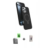 MARSİLYAN™- iPhone 16 Pro Max Kılıf İz Işık Koleksiyonu - Siyah Bilvis 3D Cam Ekran Koruyucu + Raze Metal Kamera Lens - SH