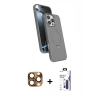 MARSİLYAN™- iPhone 16 Pro Max Kılıf İz Işık Koleksiyonu - Siyah Bilvis 3X AR Hayalet Cam Ekran Koruyucu + Pers Alüminyum Kamera Lens - CLTM