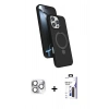 MARSİLYAN™- iPhone 16 Pro Max Kılıf İz Işık Koleksiyonu - Siyah Bilvis 3X AR Hayalet Cam Ekran Koruyucu + Pers Alüminyum Kamera Lens - GS