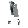 MARSİLYAN™- iPhone 16 Pro Max Kılıf İz Işık Koleksiyonu - Siyah Bilvis 3X AR Hayalet Cam Ekran Koruyucu + PVD Metal Kamera Lens - SH