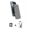 MARSİLYAN™- iPhone 16 Pro Max Kılıf İz Işık Koleksiyonu - Siyah Bilvis 3X AR Hayalet Cam Ekran Koruyucu + PVD Metal Kamera Lens - GS