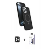 MARSİLYAN™- iPhone 16 Pro Max Kılıf İz Işık Koleksiyonu - Siyah Bilvis 3X AR Hayalet Cam Ekran Koruyucu + PVD Metal Kamera Lens - SH