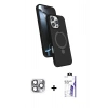 MARSİLYAN™- iPhone 16 Pro Max Kılıf İz Işık Koleksiyonu - Siyah Bilvis 3X AR HD Cam Ekran Koruyucu + Pers Alüminyum Kamera Lens - GI