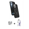 MARSİLYAN™- iPhone 16 Pro Max Kılıf İz Işık Koleksiyonu - Siyah Bilvis 3X AR HD Cam Ekran Koruyucu + Pers Alüminyum Kamera Lens - GS