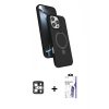 MARSİLYAN™- iPhone 16 Pro Max Kılıf İz Işık Koleksiyonu - Siyah Bilvis 3X AR HD Cam Ekran Koruyucu + PVD Metal Kamera Lens - GS
