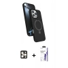 MARSİLYAN™- iPhone 16 Pro Max Kılıf İz Işık Koleksiyonu - Siyah Bilvis 3X AR HD Cam Ekran Koruyucu + PVD Metal Kamera Lens - GD