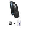 MARSİLYAN™- iPhone 16 Pro Max Kılıf İz Işık Koleksiyonu - Siyah Bilvis 3X AR HD Cam Ekran Koruyucu + PVD Metal Kamera Lens - SH