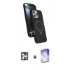 MARSİLYAN™- iPhone 16 Pro Max Kılıf İz Işık Koleksiyonu - Siyah Bilvis 5in1 3D Magic Cam Ekran Koruyucu + PVD Metal Kamera Lens - GS