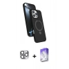 MARSİLYAN™- iPhone 16 Pro Max Kılıf İz Işık Koleksiyonu - Siyah Bilvis 5in1 3D Magic Cam Ekran Koruyucu + Pers Alüminyum Kamera Lens - GI