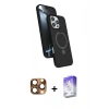MARSİLYAN™- iPhone 16 Pro Max Kılıf İz Işık Koleksiyonu - Siyah Bilvis 5in1 3D Magic Cam Ekran Koruyucu + Çöl Titanyum Pers Alüminyum Kamera Lens