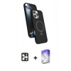 MARSİLYAN™- iPhone 16 Pro Max Kılıf İz Işık Koleksiyonu - Siyah Bilvis 5in1 3D Magic Cam Ekran Koruyucu + PVD Metal Kamera Lens - GD