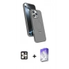 MARSİLYAN™- iPhone 16 Pro Max Kılıf İz Işık Koleksiyonu - Siyah Bilvis 5in1 3D Magic Cam Ekran Koruyucu + PVD Metal Kamera Lens - GD