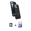 MARSİLYAN™- iPhone 16 Pro Max Kılıf İz Işık Koleksiyonu - Siyah Bilvis 5in1 5D Magic Hayalet Cam Ekran Koruyucu + PVD Metal Kamera Lens - GS