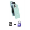 MARSİLYAN™- iPhone 16 Pro Max Kılıf İz Işık Koleksiyonu - Siyah Bilvis 5in1 5D Magic Hayalet Cam Ekran Koruyucu + PVD Metal Kamera Lens - GS