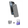 MARSİLYAN™- iPhone 16 Pro Max Kılıf İz Işık Koleksiyonu - Siyah Bilvis 5in1 5D Magic Hayalet Cam Ekran Koruyucu + Gri Pers Alüminyum Kamera Lens