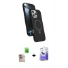 MARSİLYAN™- iPhone 16 Pro Max Kılıf İz Işık Koleksiyonu - Siyah Bilvis 5in1 5D Magic Hayalet Cam Ekran Koruyucu + Raze Metal Kamera Lens - NLGY