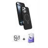 MARSİLYAN™- iPhone 16 Pro Max Kılıf İz Işık Koleksiyonu - Siyah Bilvis 5in1 5D Magic Hayalet Cam Ekran Koruyucu + Pers Alüminyum Kamera Lens - GS