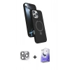 MARSİLYAN™- iPhone 16 Pro Max Kılıf İz Işık Koleksiyonu - Siyah Bilvis 5in1 5D Magic Hayalet Cam Ekran Koruyucu + Gri Pers Alüminyum Kamera Lens