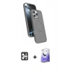 MARSİLYAN™- iPhone 16 Pro Max Kılıf İz Işık Koleksiyonu - Siyah Bilvis 5in1 5D Magic Hayalet Cam Ekran Koruyucu + PVD Metal Kamera Lens - GS