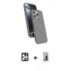 MARSİLYAN™- iPhone 16 Pro Max Kılıf İz Işık Koleksiyonu - Siyah Bilvis Hayalet Cam Ekran Koruyucu + PVD Metal Kamera Lens - GS